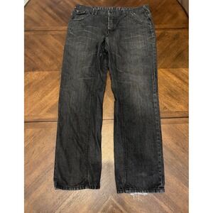 Parish Nation Mens Black Denim Jeans 42 Relaxed Straight Leg Faded Streetwear
